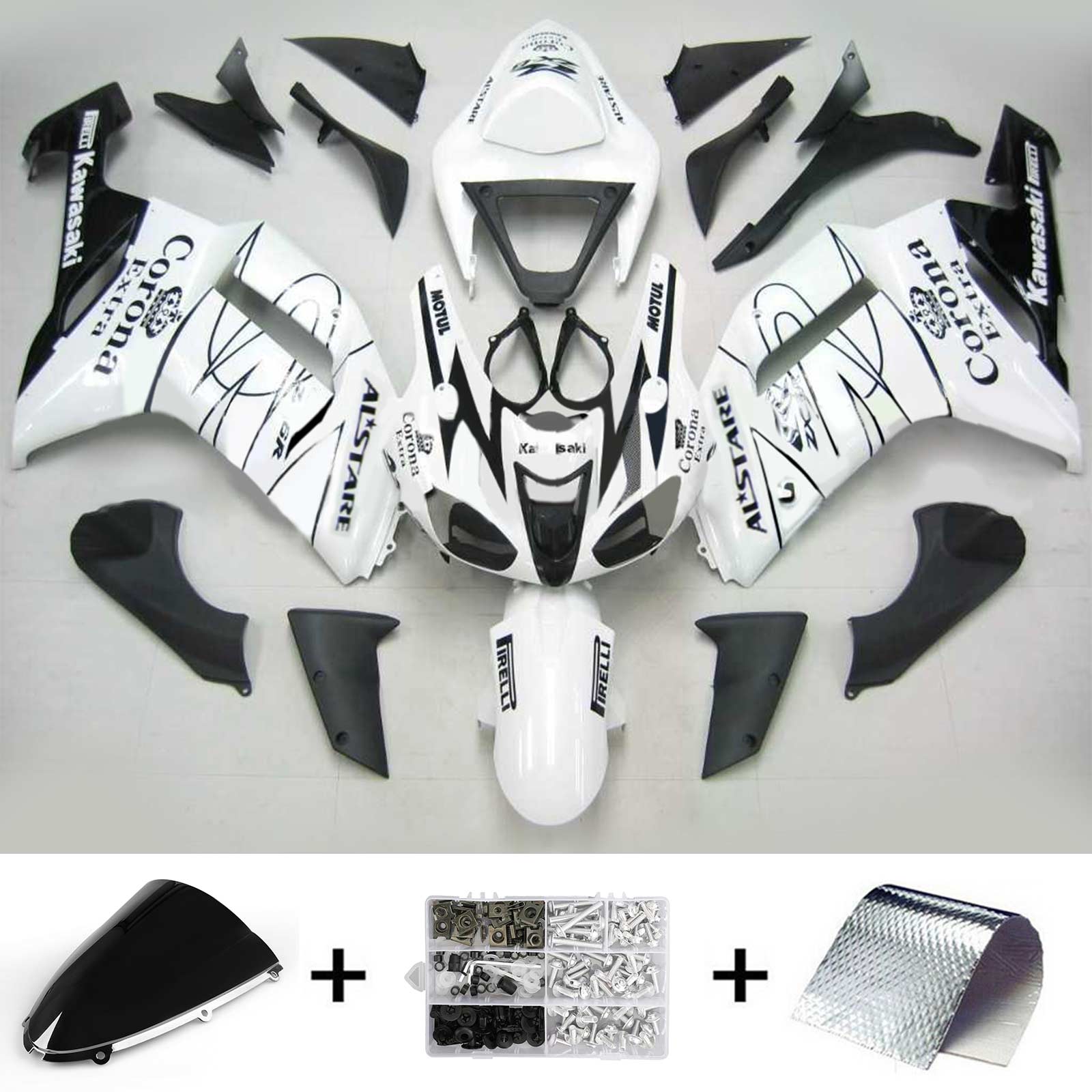 Amotopart Kawasaki 2007-2008 ZX6R 636 WHITE s černým linií