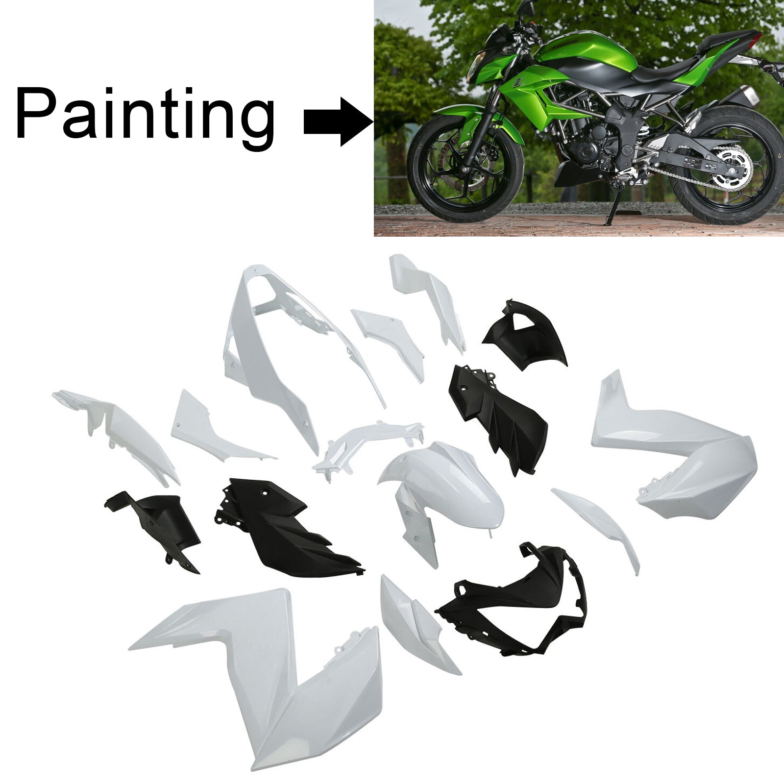 Amotopart Kawasaki 2015-2016 Z250/Z300 Green Black Fairing Kit