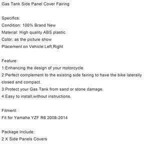 Benzintank-Seitenabdeckung, Verkleidung, Verkleidung, Verkleidung für Yamaha YZF YZFR6 R6 2008–2014