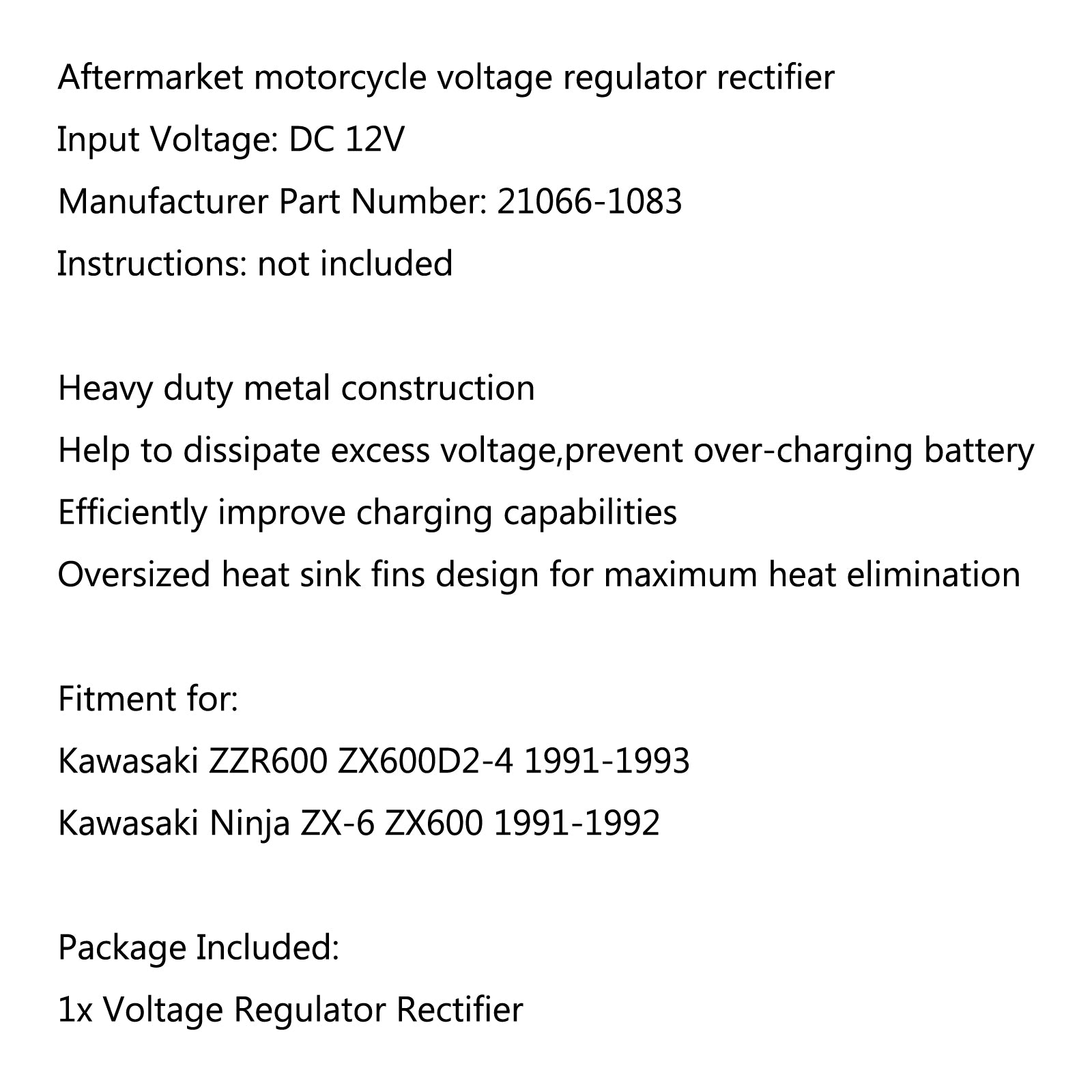 Voltage Regulator Rectifier For Kawasaki Ninja ZX-6 ZX600 1991-1992