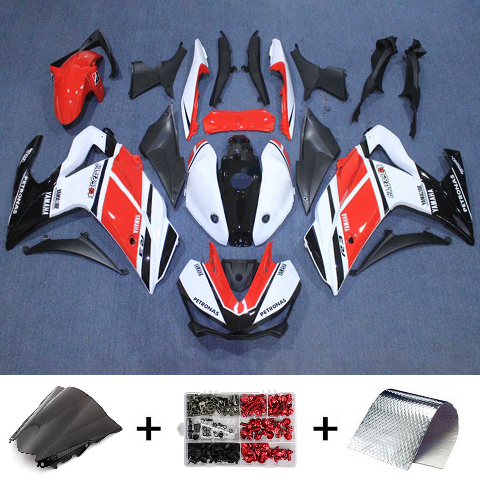 Kit de carénage Amotopart Yamaha 2014-2018 YZF R3 & 2015-2017 YZF R25 Kit de carénage rouge blanc