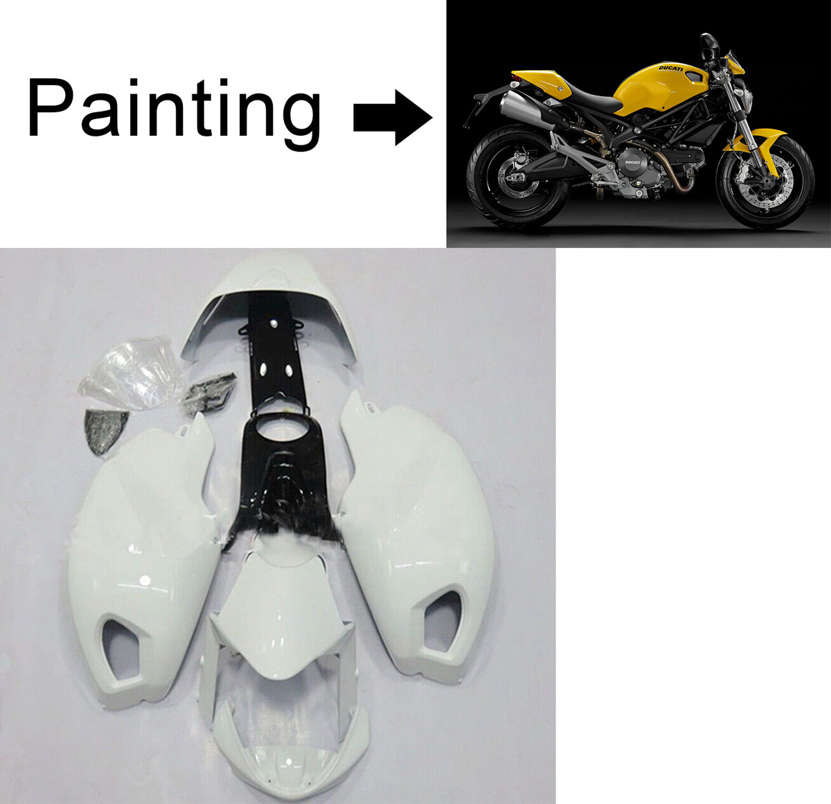 Amotopart Ducati All Years Monster 696/796/1100 S EVO Yellow Fairing Kit