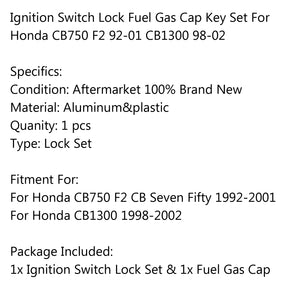 Set di chiavi per tappo serbatoio carburante con blocco interruttore di accensione per Honda CB750 F2 92-01 CB1300 98-02