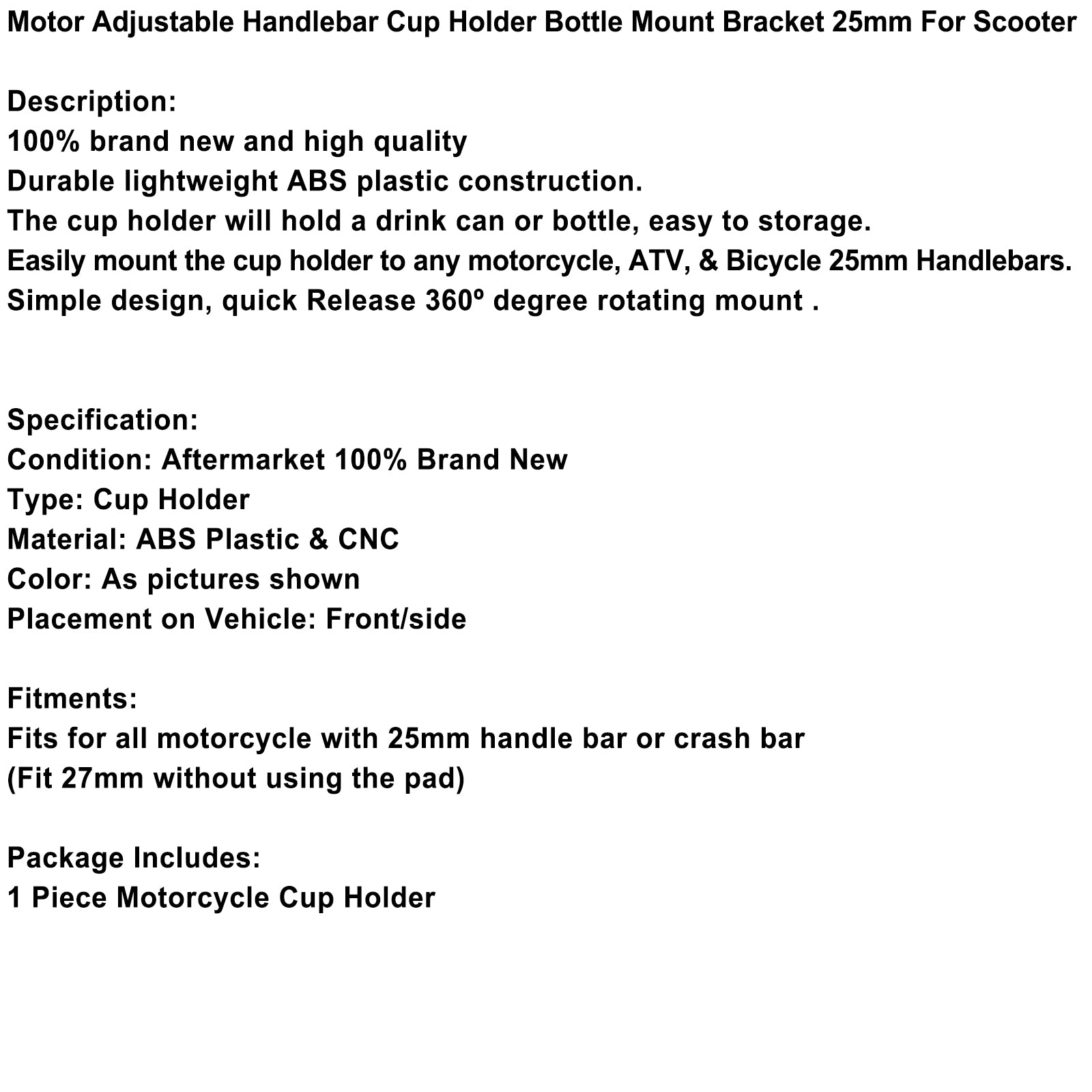Cup Holder Beverage Water Bottle Cage Mount Handlebar 25mm For Motorbike Titanium Generic