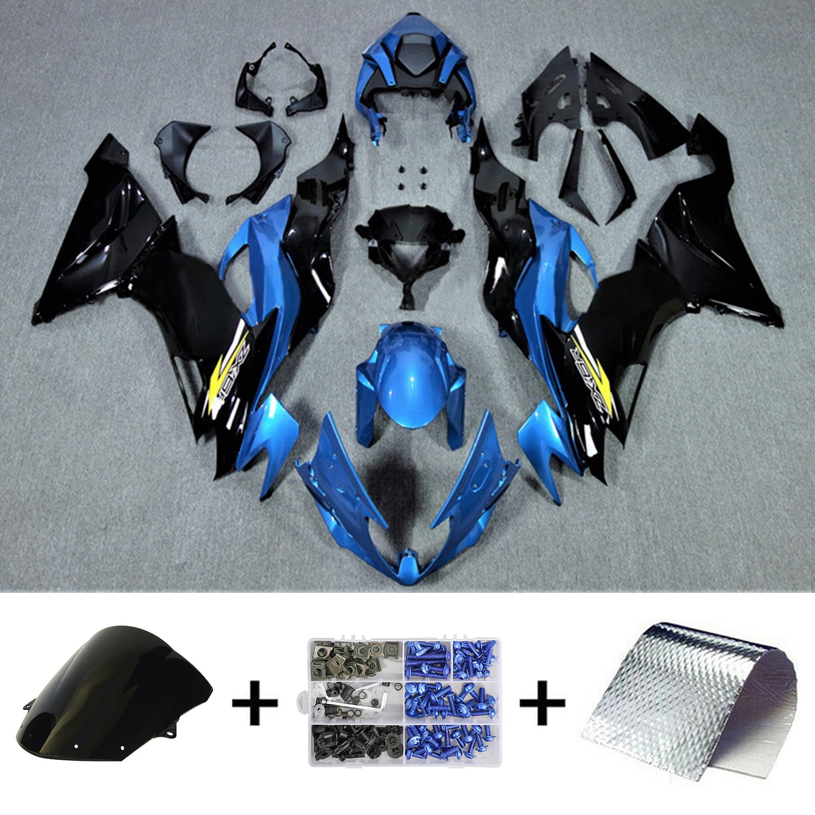 Amotopart Kawasaki 2019-2023 ZX6R Kit de carenado negro azul