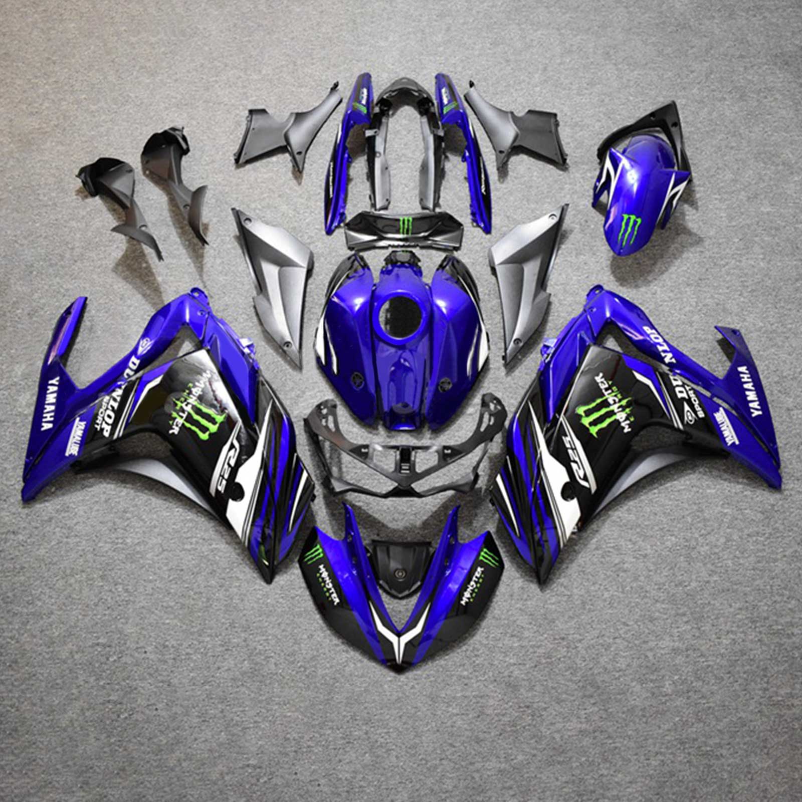 Amotopart Fairing Kit Yamaha 2014-2018 YZF R3 & 2015-2017 YZF R25 Black Blue Claw Fairing Kit