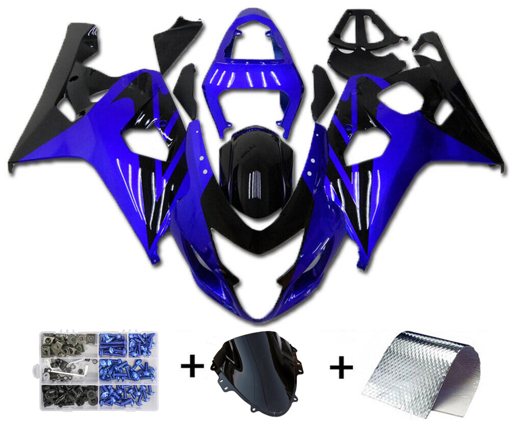 Amotopart Carénages Suzuki GSXR600 750 2004-2005 Carénage Bleu Noir Kit de carénage