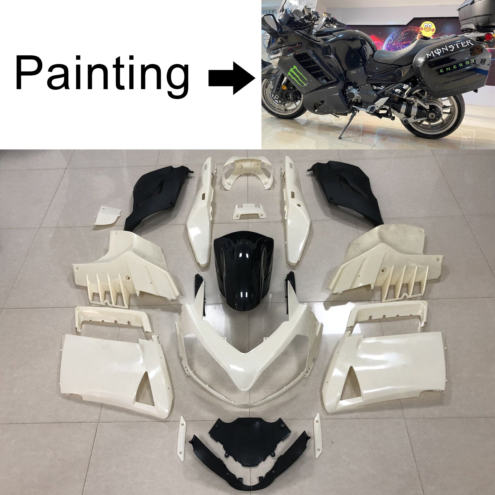 Kit de carénage Monster noir Amotopart Kawasaki 2007-2009 GTR1400/ZG1400