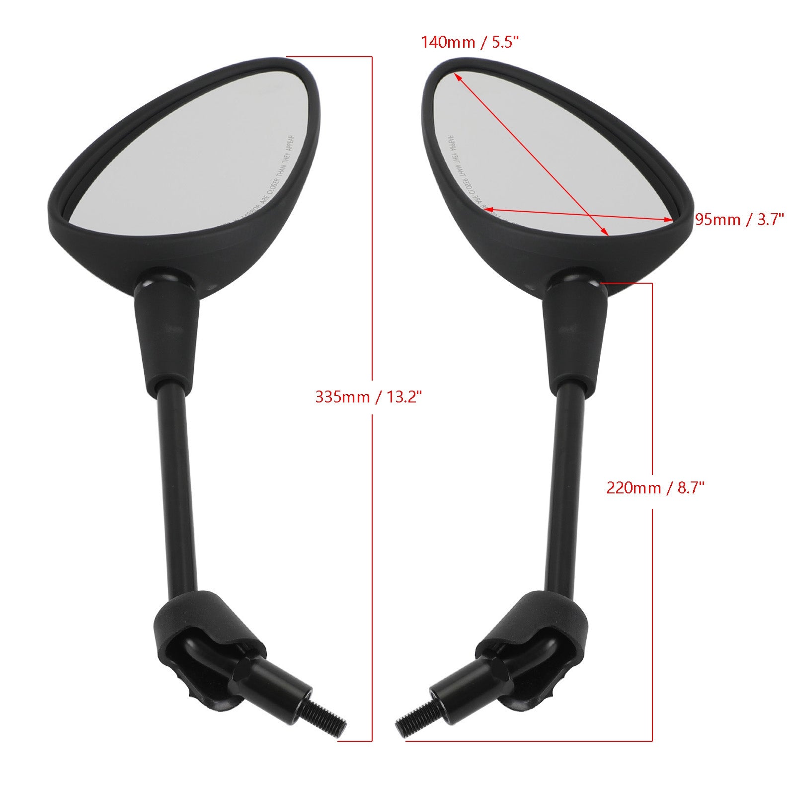 Mirror PAIR Black For Vespa GTS HPE, Sprint, Primavera, 50, 125, 150, Elettrica