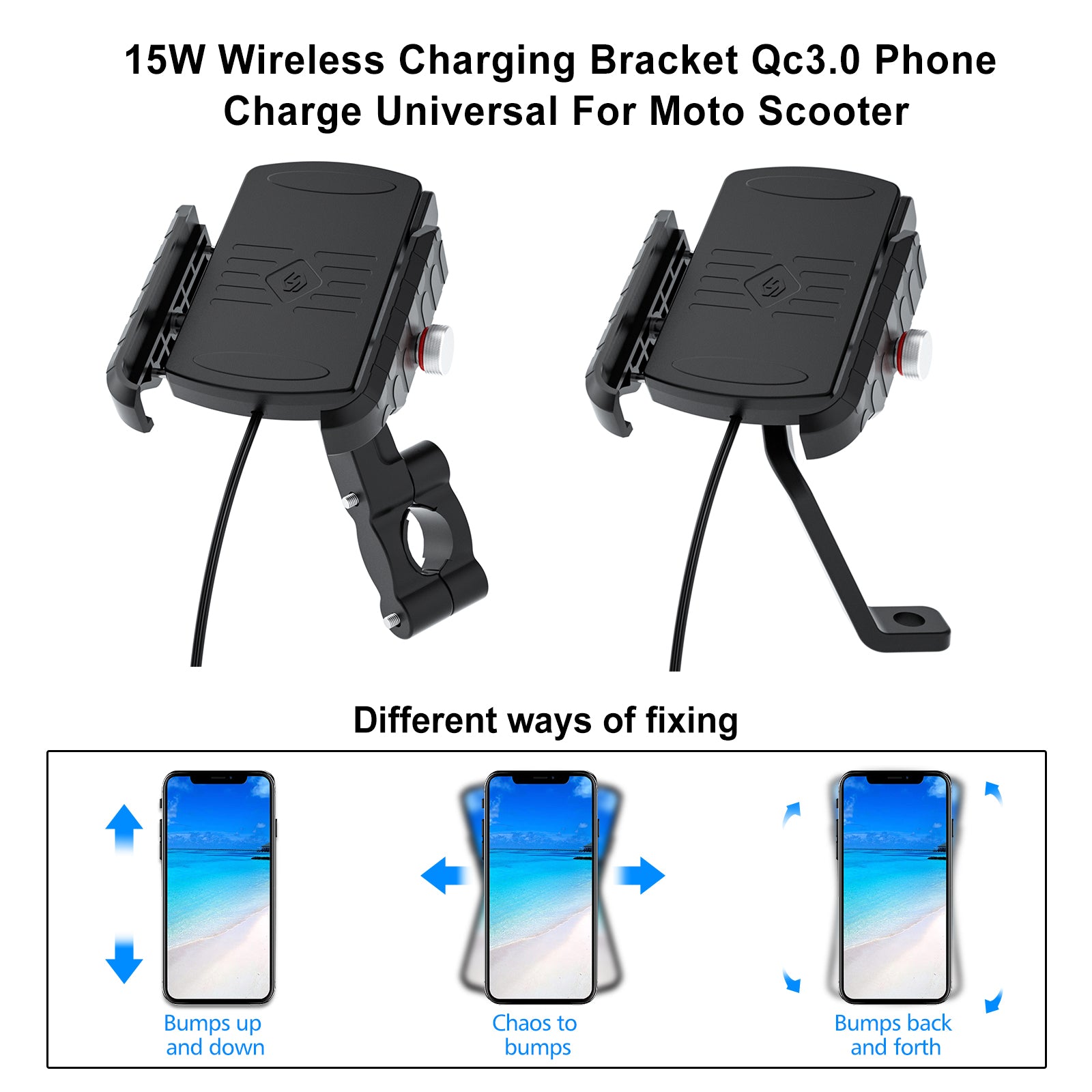 Staffa di ricarica wireless Staffa di estensione del telefono da 15 W per motocicletta nera generica