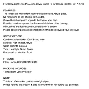 Front Lamp Lens Headlight Lens Protection Fit For Honda Cb250R 2017-2018 Smoke Generic