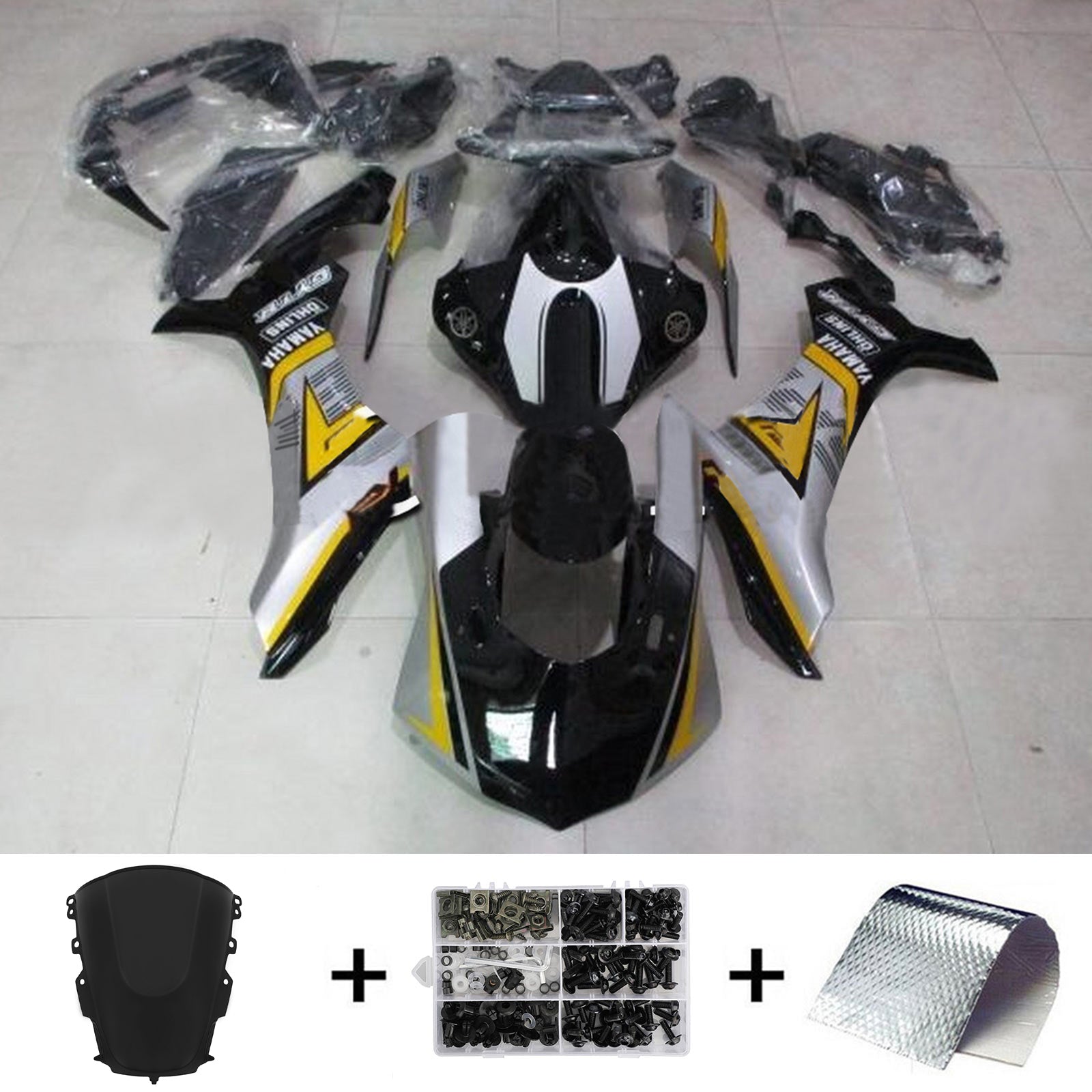 Amotopart Yamaha 2020-2024 YZF R1 Kit de carenado negro plateado