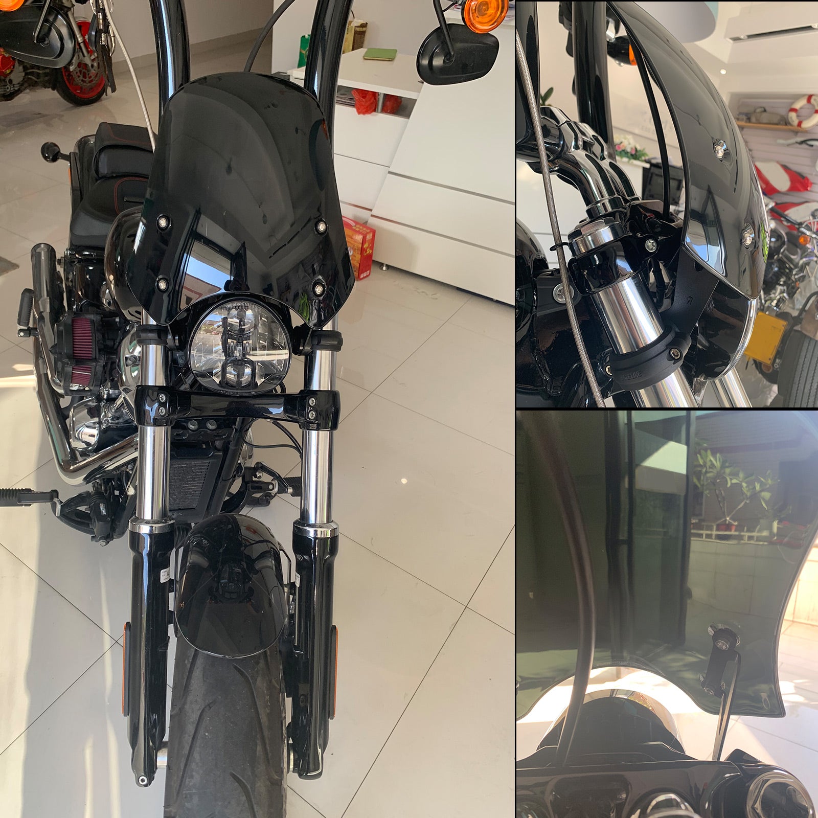 ABS-Motorrad-Windschutzscheibe für Harley Dyna Softail-Modelle, Schwarz, generisch