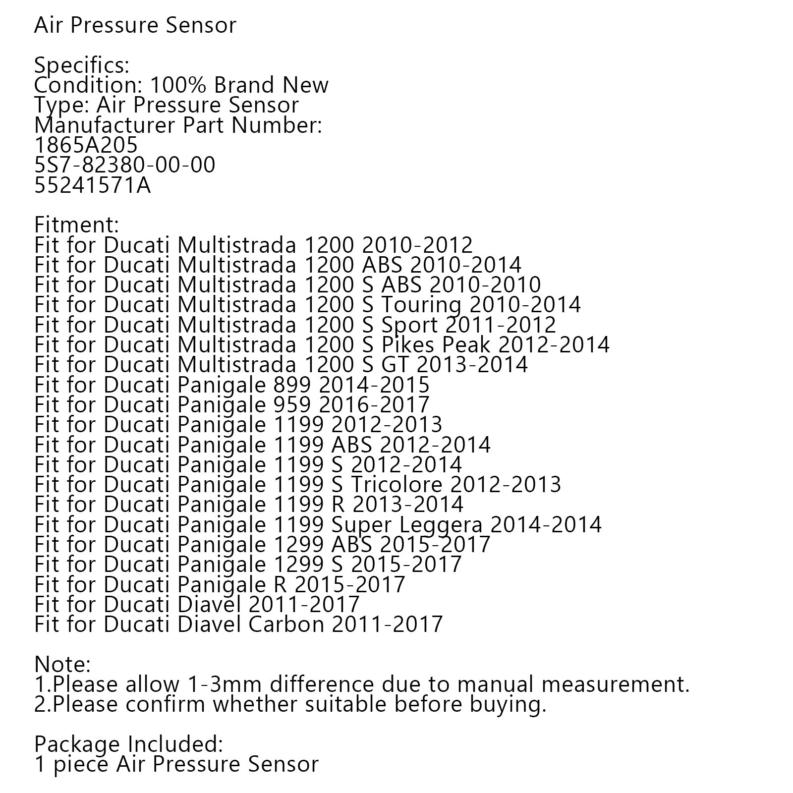 Air Pressure Sensor for Multistrada 1200 Panigale 899 959 1199 Diavel 55241571A