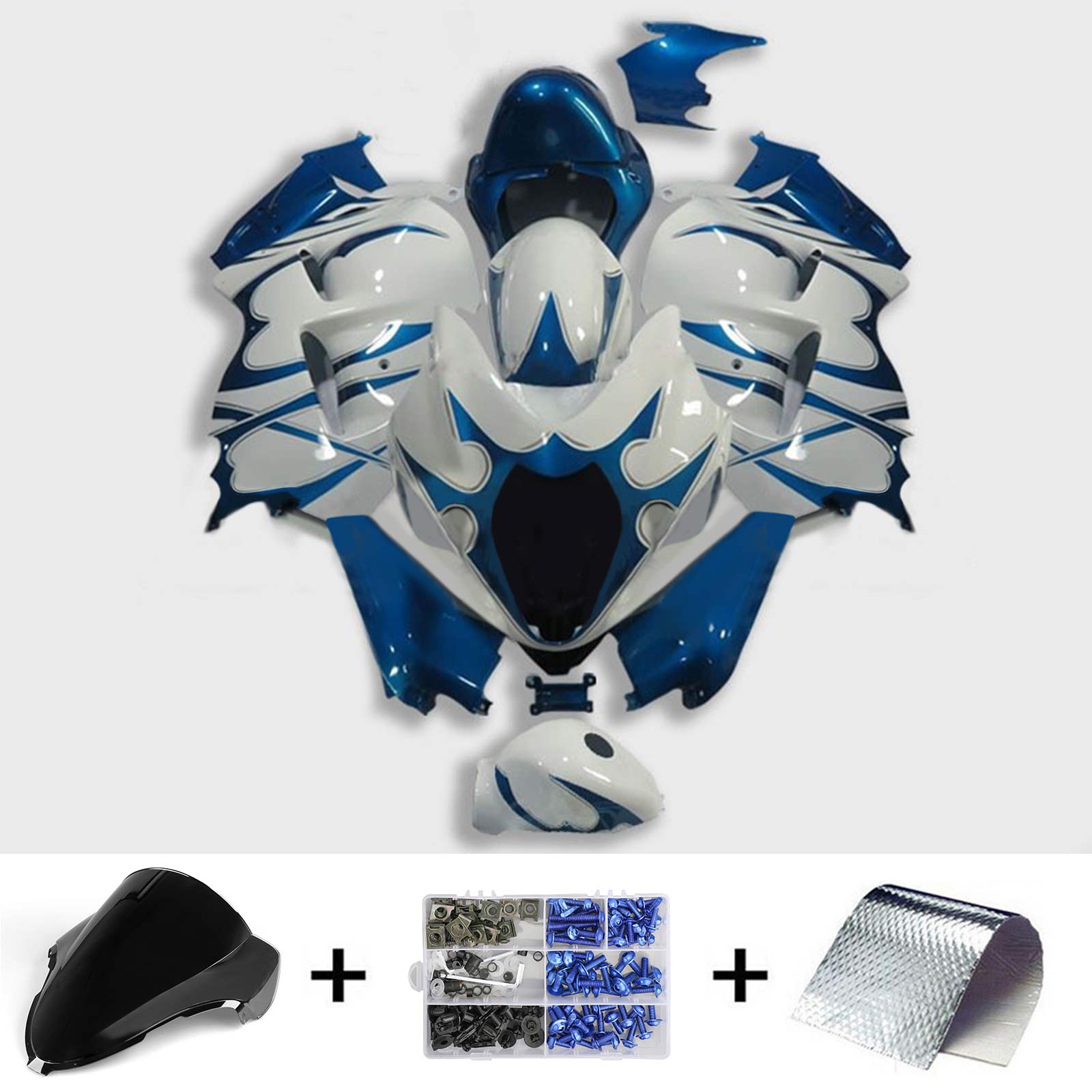 Amotopart 1999-2007 Suzuki Hayabusa GSX1300R Kit carenatura bianco e blu lucido