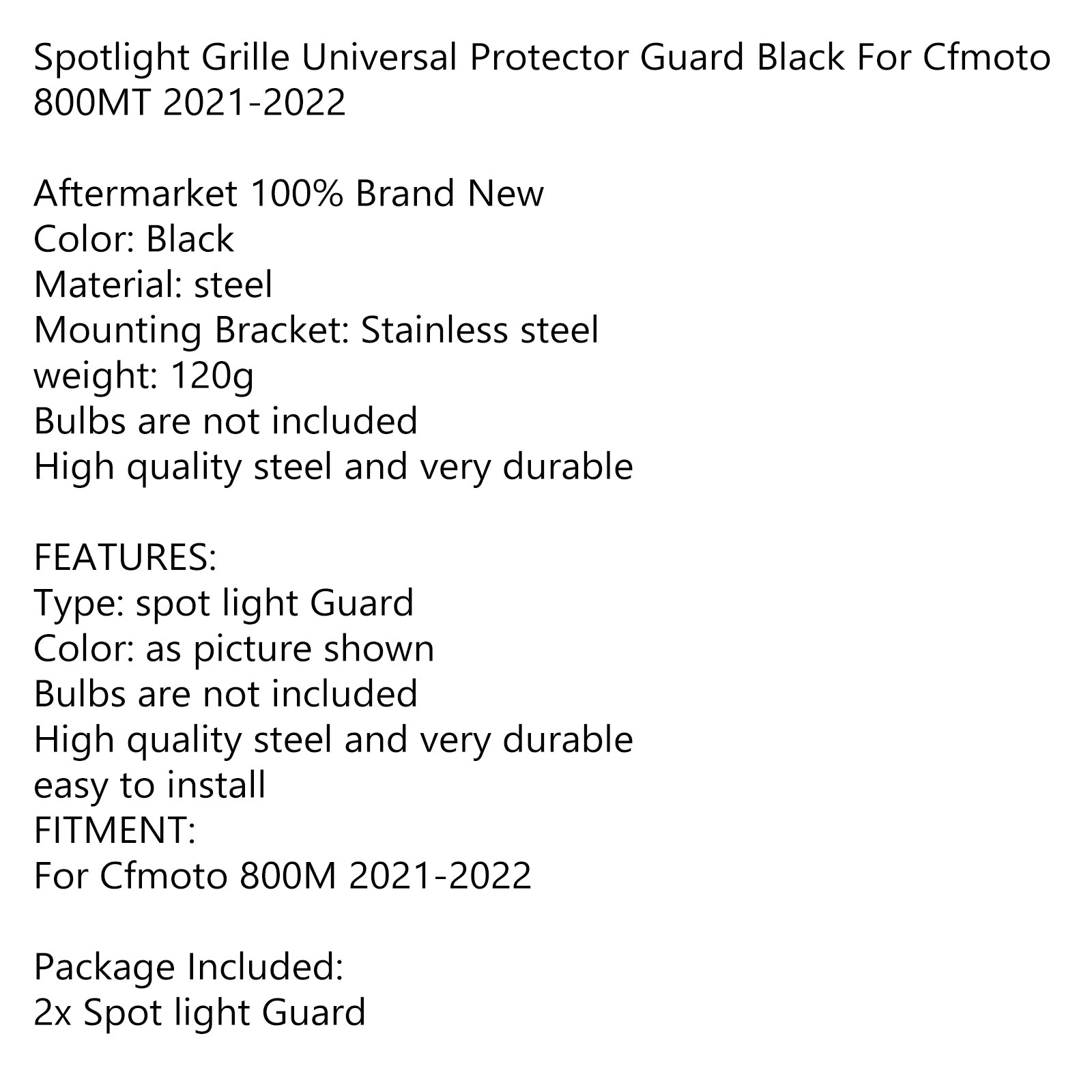 Spot Light Guard Protector Cover Universal Led Schwarz für Cfmoto 800Mt 21-22 Generic