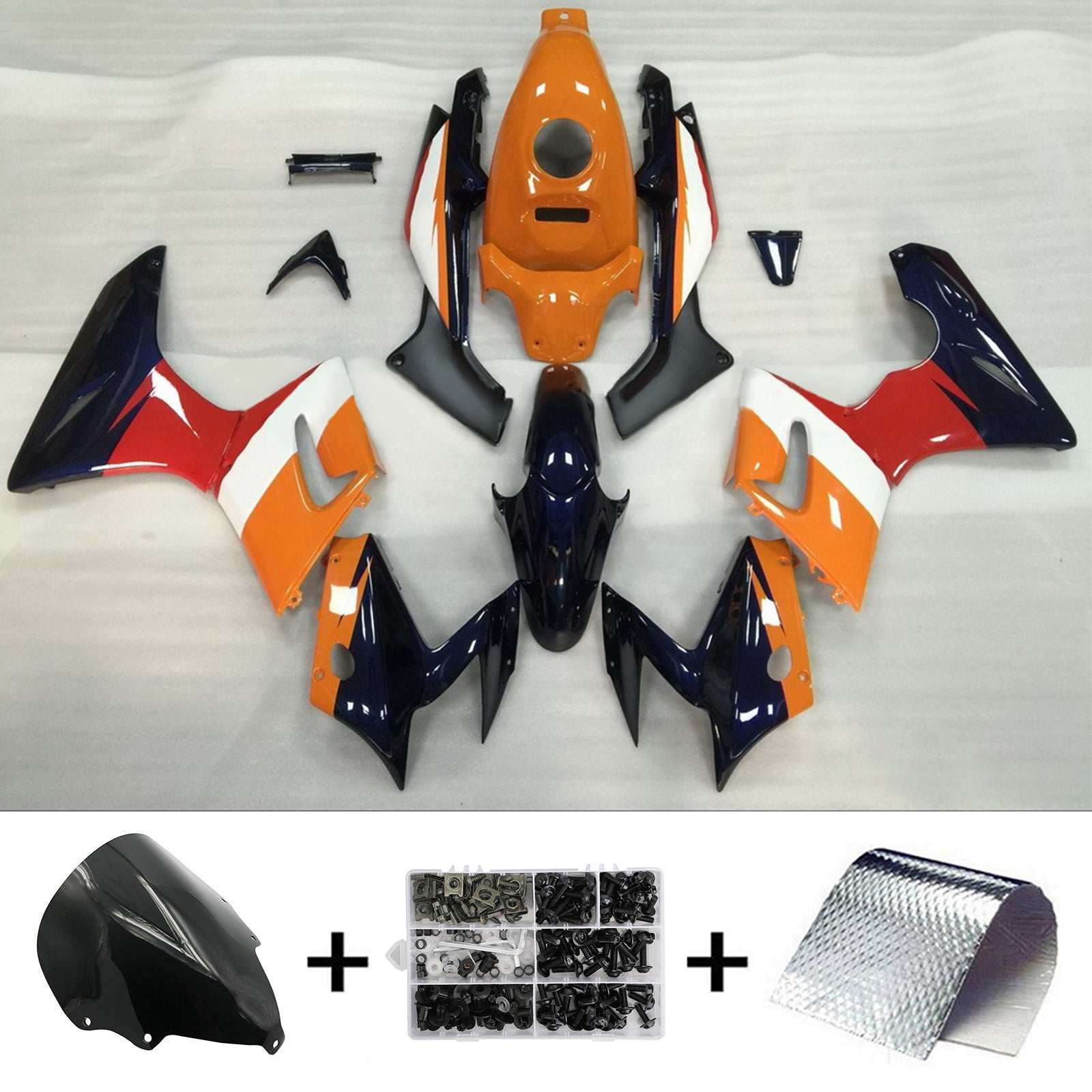 Amotopart 2002-2006 Honda CBR125R Kit de carenado rojo y naranja