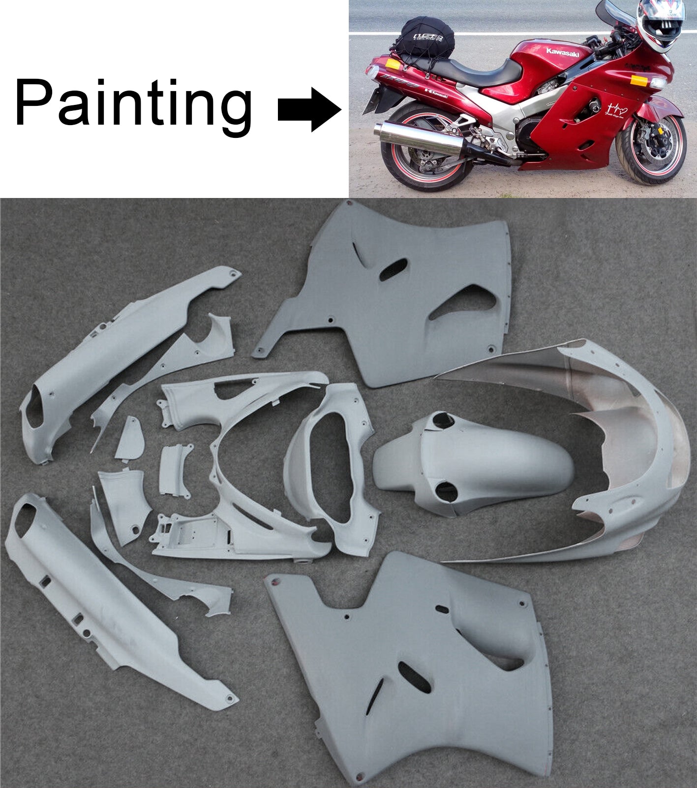 Amotopart 1993-2003 Kawasaki ZZR1100 Red Style2 Fairing Kit