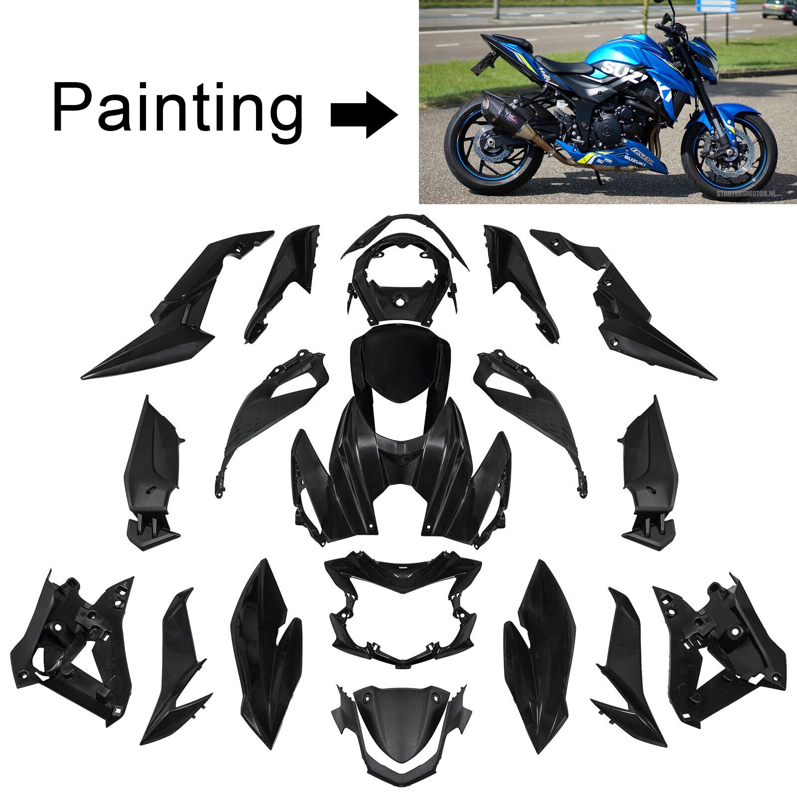 Amotopart 2017-2022 Suzuki GSX-S 750 Kit de carénage bleu Style1