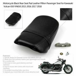 Moto Nero Sedile Posteriore Pad In Pelle Passeggero Sedile per Kawasaki Vulcan 650 VN650 2015 2016 2017 2018 Generico