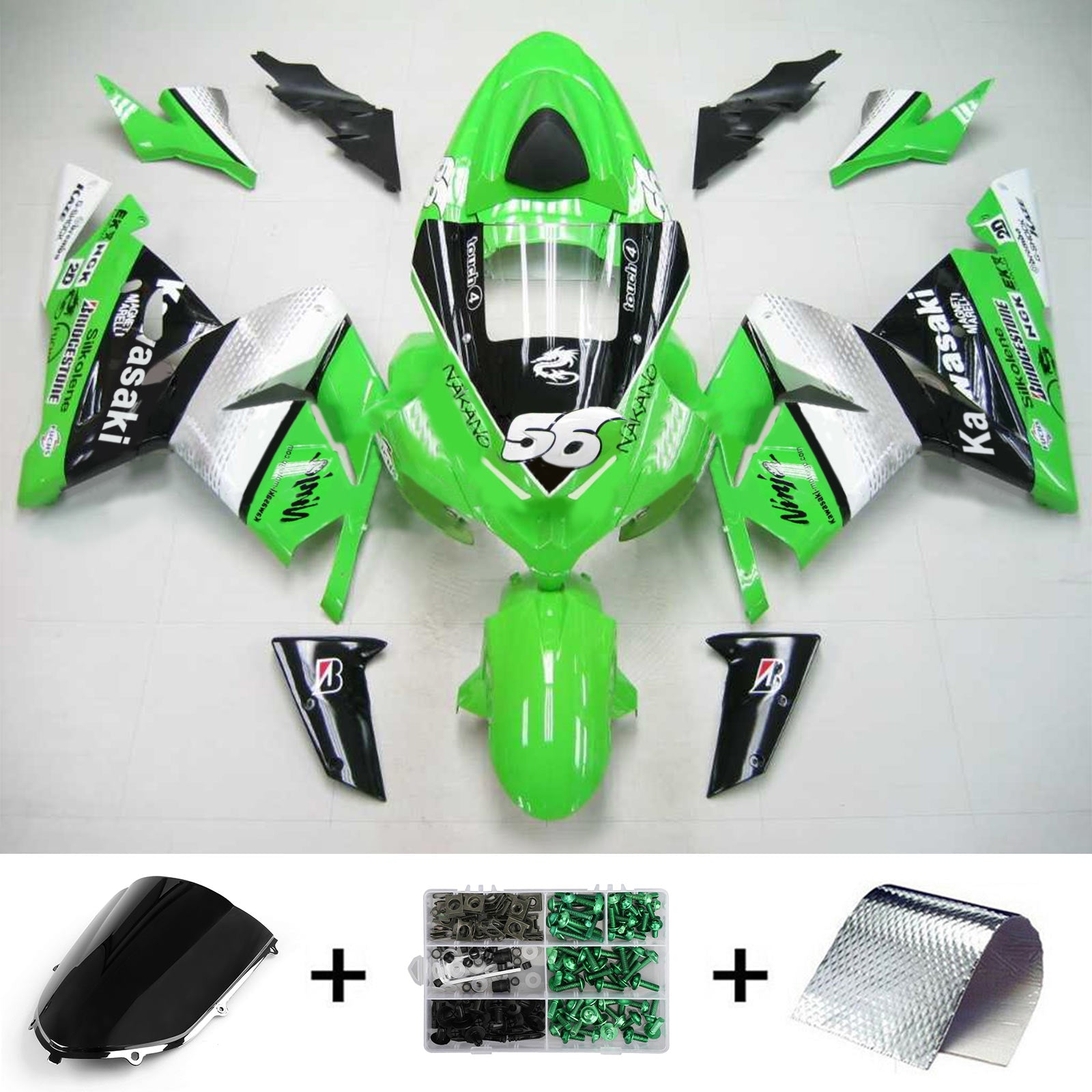 Amotopart Kawasaki 2004-2005 ZX10R Green No.56 Fairing Kit