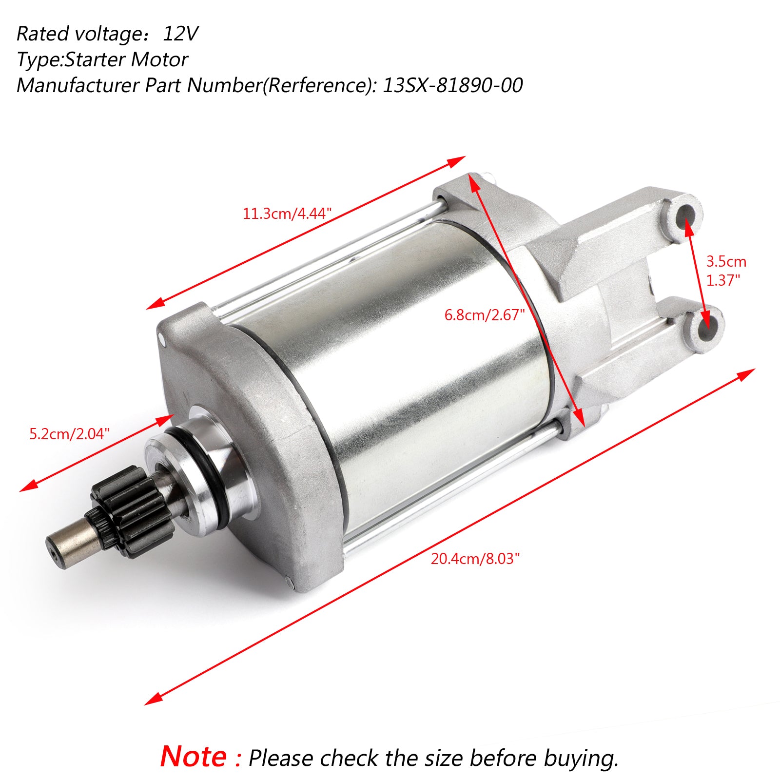 Starter Motor For Yamaha Atv Raptor YFM660RR YFM660RSE Raptor 660R 2001-2000