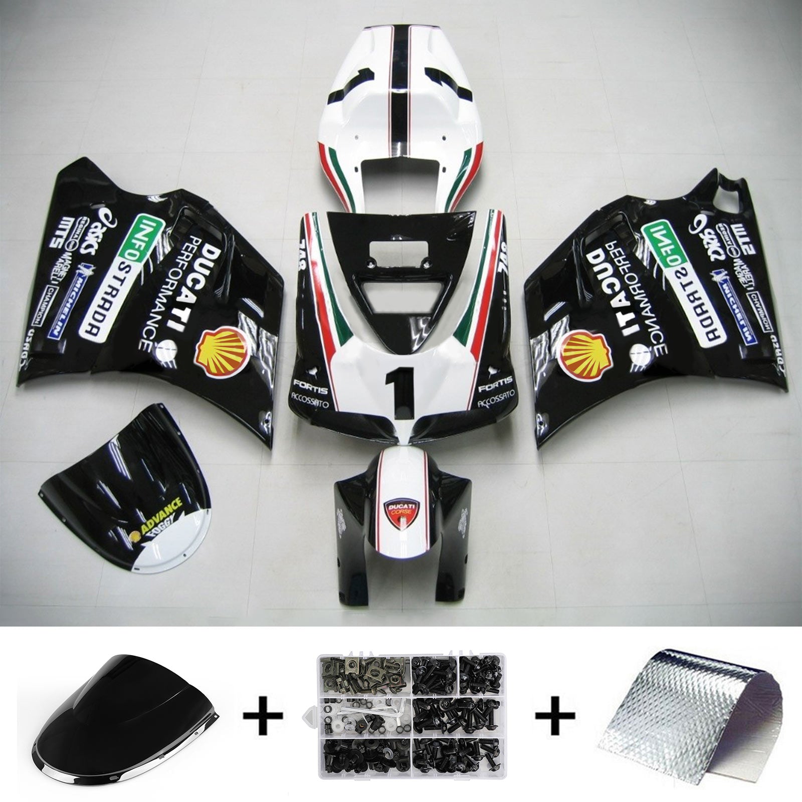 Amotopart Ducati 1996-2002 748/916/996/998 Black NO.1 Fairing Kit