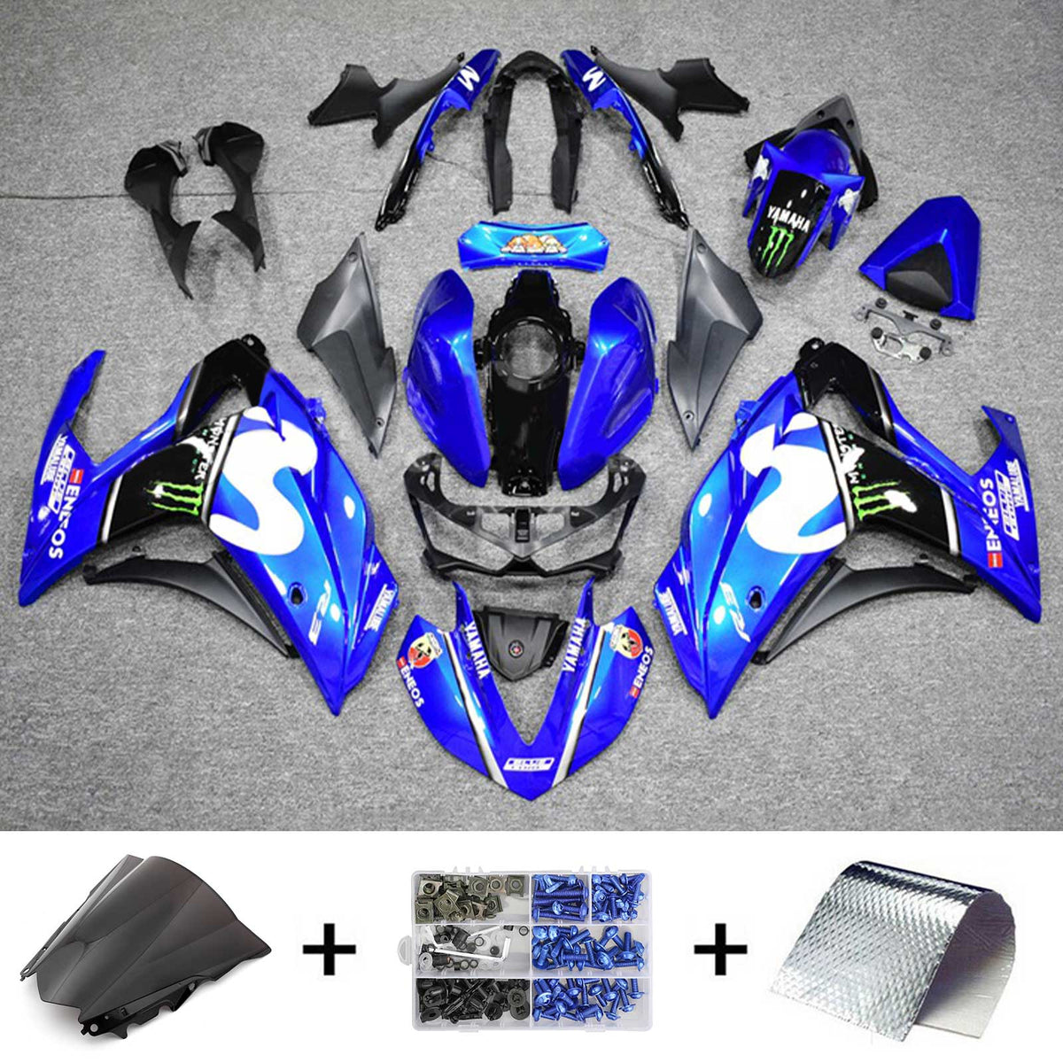 Amotopart Verkleidungsset Yamaha 2014–2018 YZF R3 &amp; 2015–2017 YZF R25 Schwarz Mix Blau Verkleidungsset