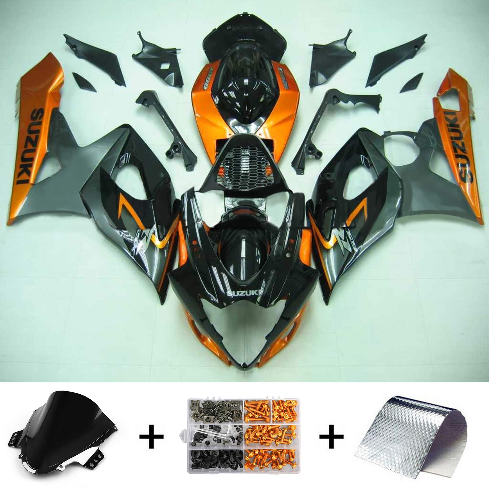 Amotopart 2005-2006 Suzuki GSXR1000 Kit de carenado plateado y naranja