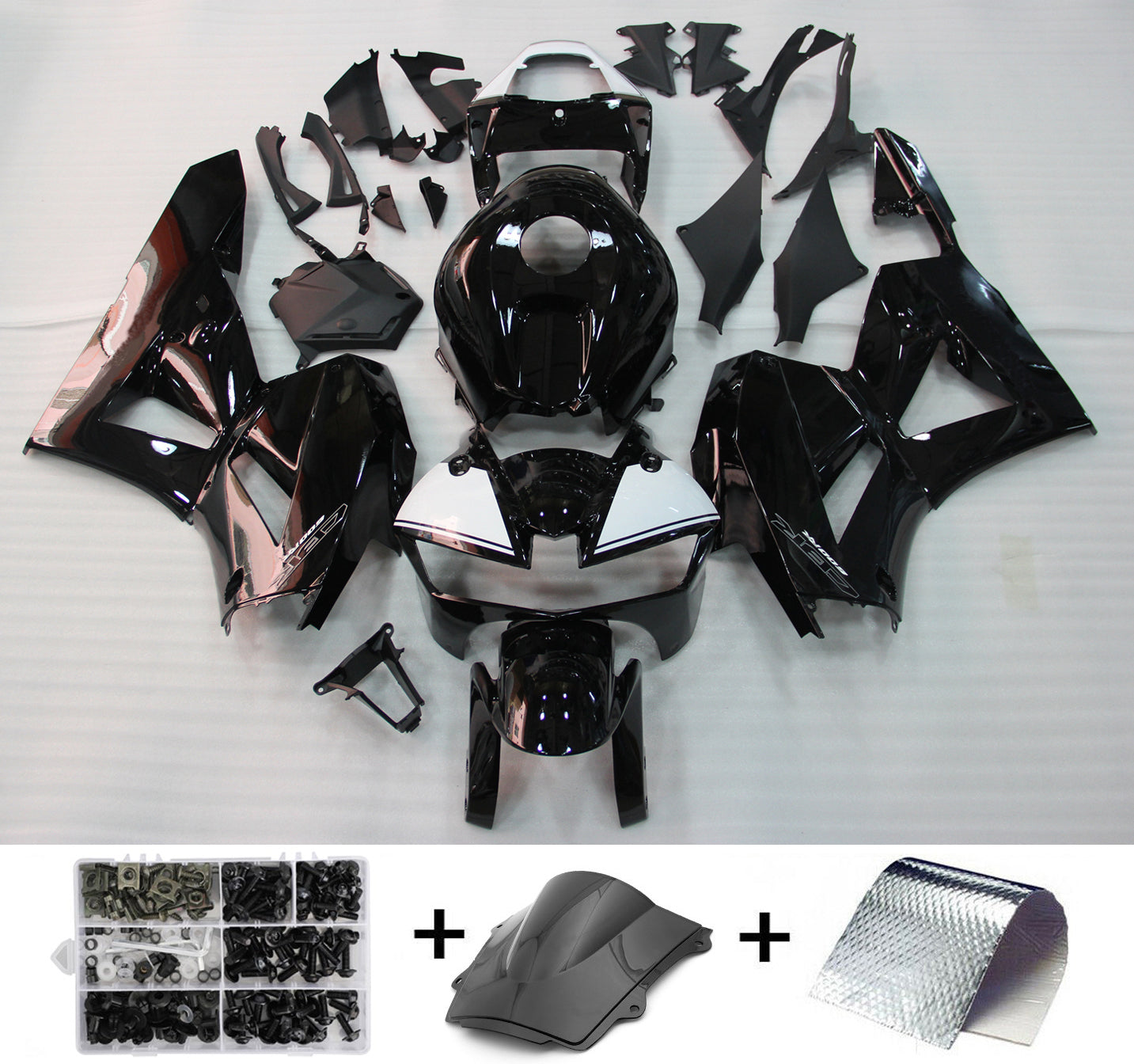 Amotopart 2013–2020 CBR600RR Honda Verkleidungsset in glänzendem Schwarz