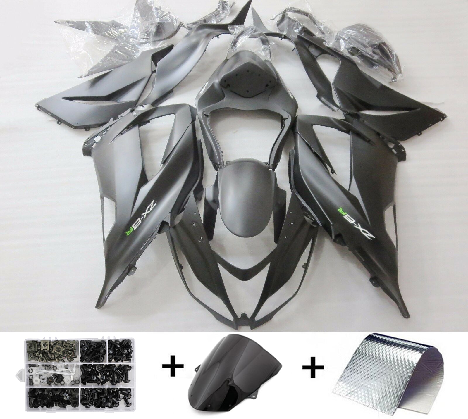 Amotopart Kawasaki Zx6R 13-18 Carena Nero Opaco C/Kit Bulloni