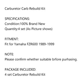 Carburetor Rebuild Repair Kit 4 Sets For Yamaha FZR 600 FZR-600 Carb 1989-1999