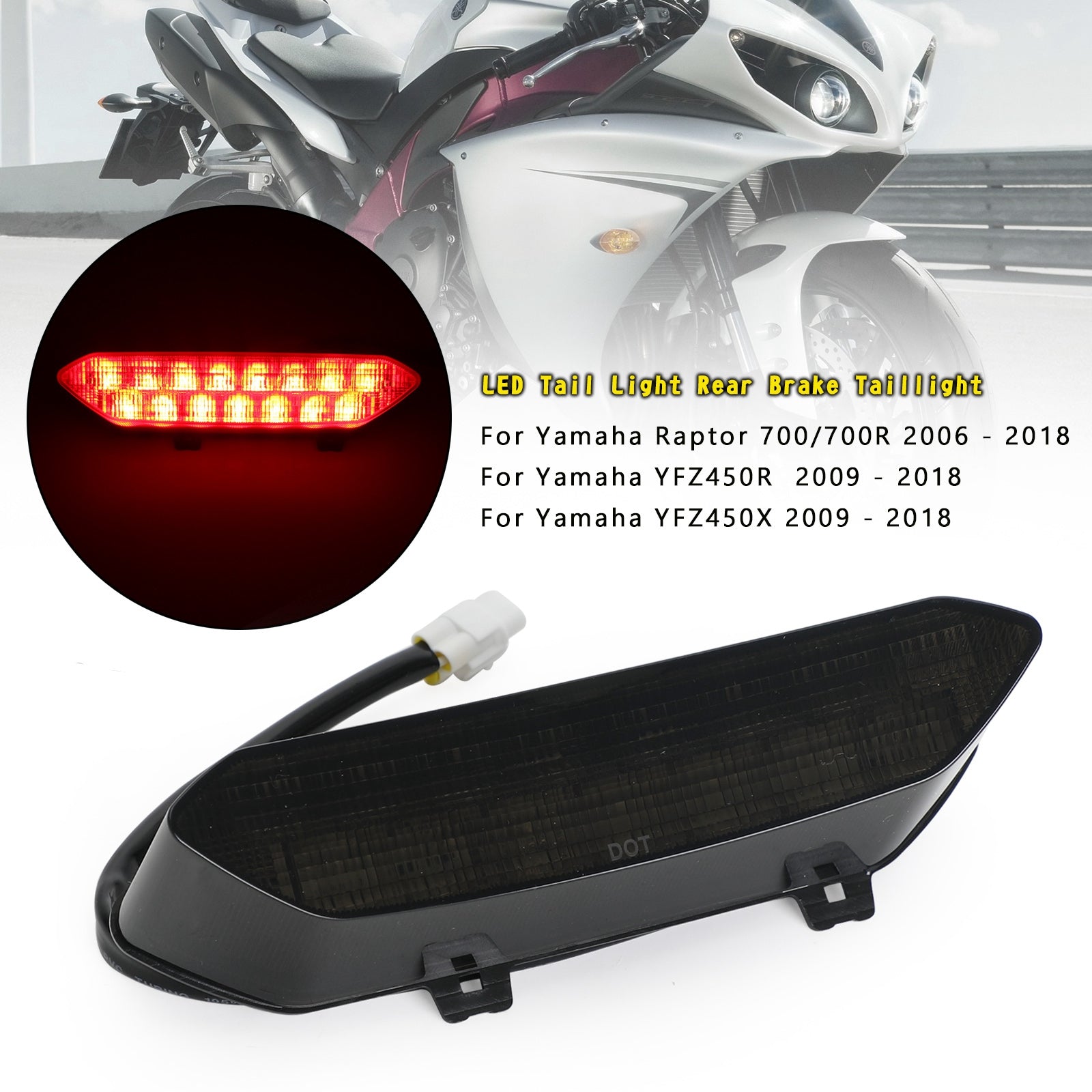 LED Brake Tail Light Fit For Yamaha Raptor 700/700R YFZ450R 2006-2018 Generic