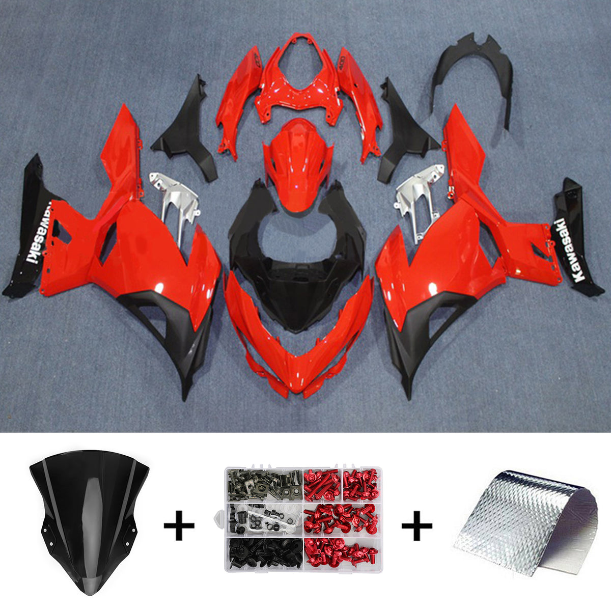 Amotopart Kawasaki 2018-2023 EX400/Ninja400 Red Black Fairing Kit