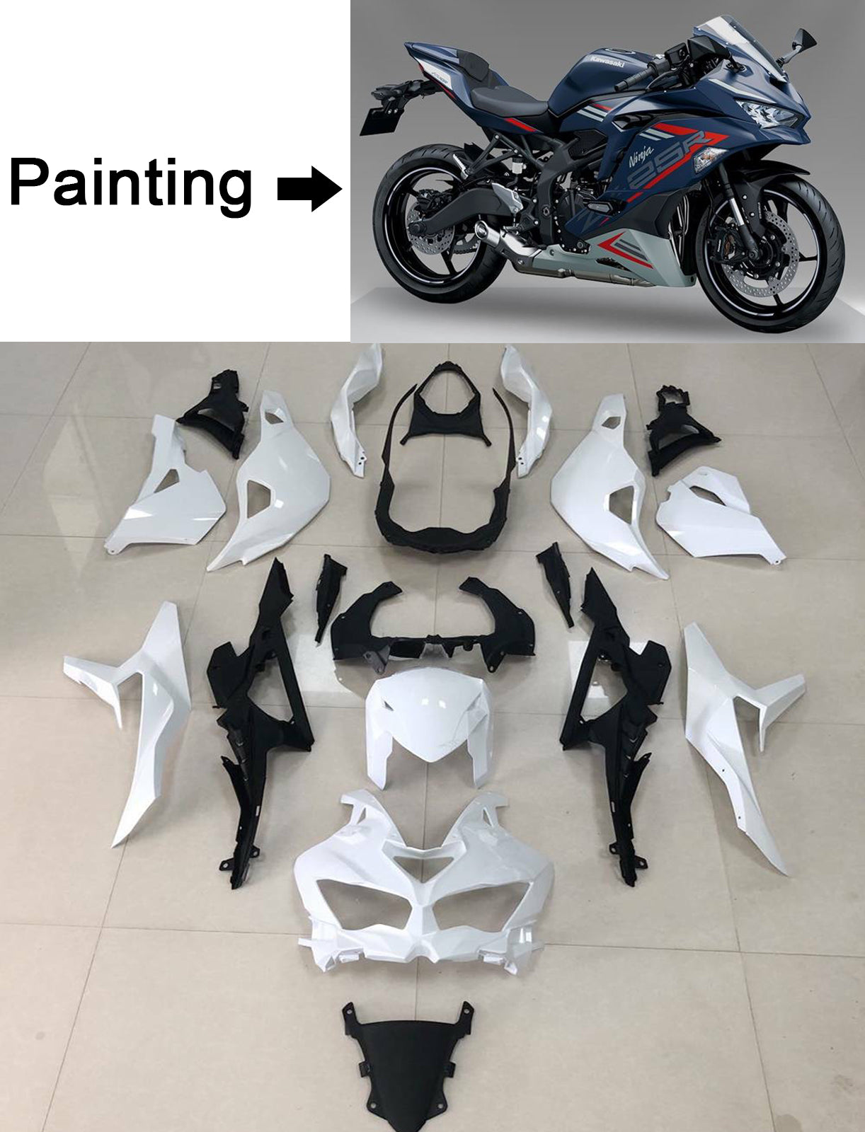 Amotopart 2019-2024 Kawasaki Ninja ZX25R ZX4R ZX4RR Kit de carénage bleu gris