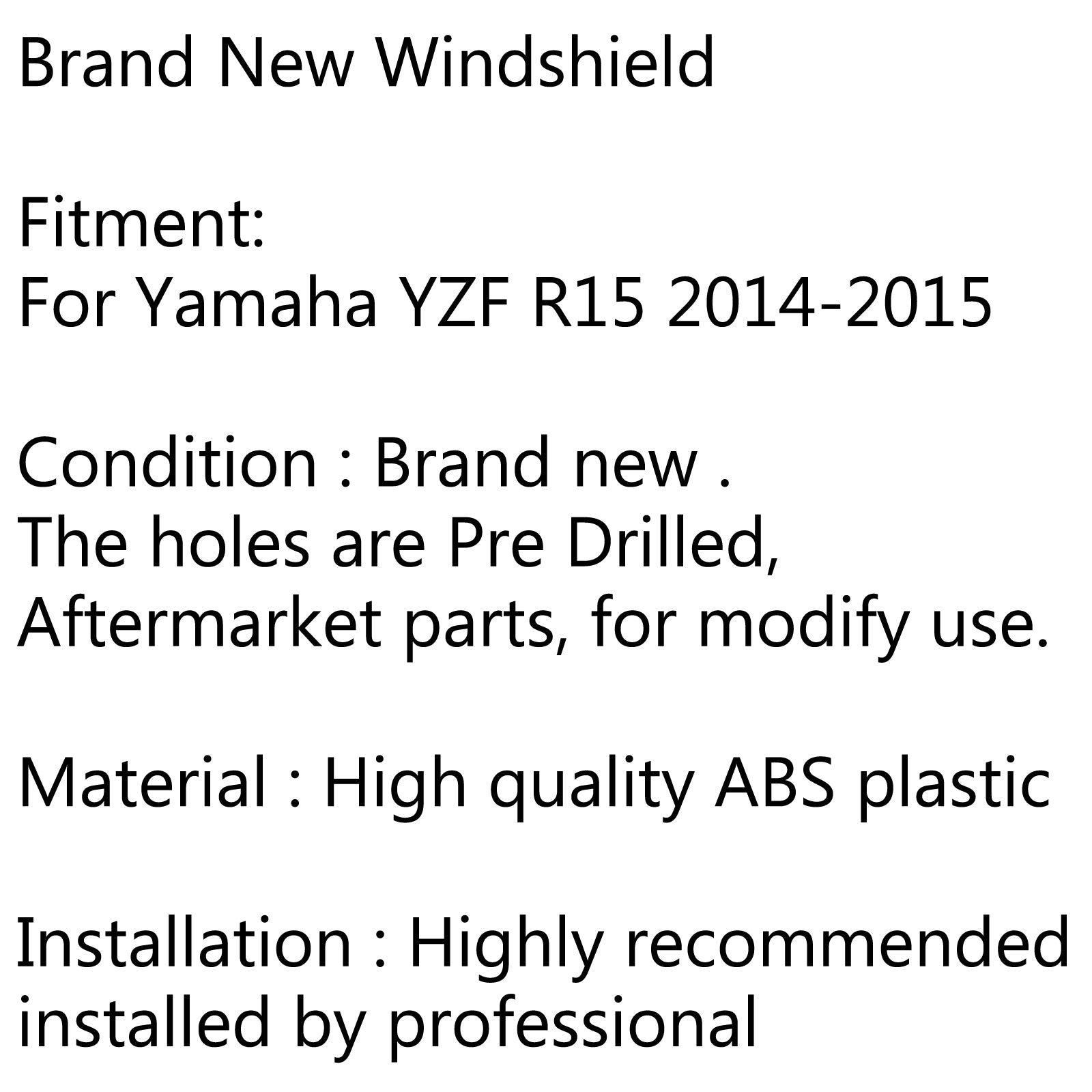 Racing ABS Windschutzscheibe für Yamaha YZF R15 2014–2016, Schwarz, generisch