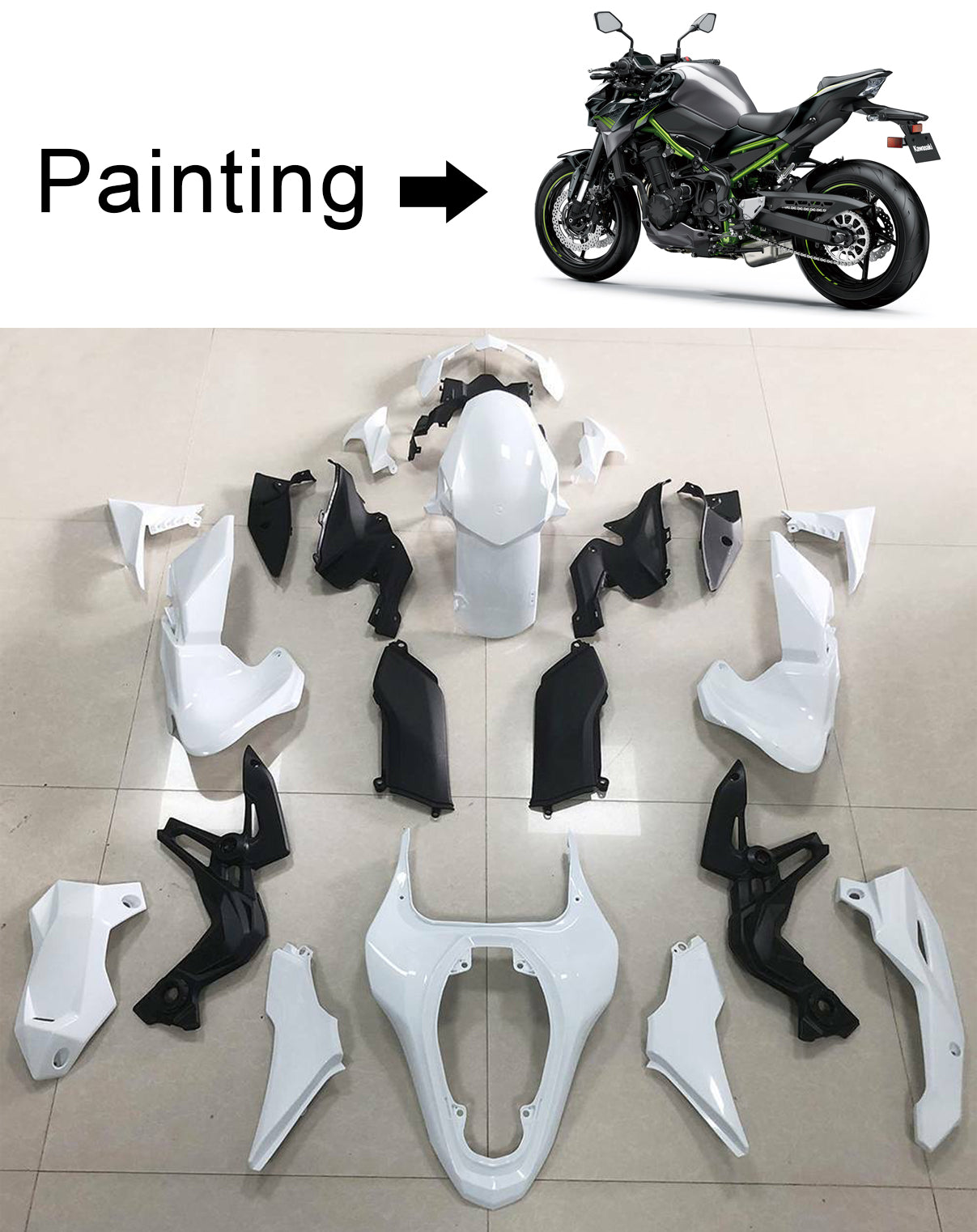 Amotopart 2020-2021 Kawasaki Z900 Kit de carénage noir mat et vert