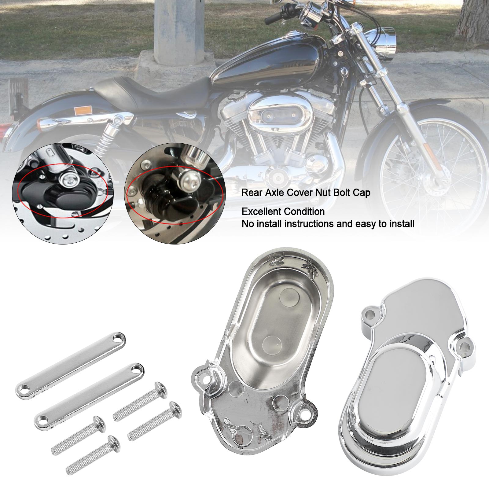 05-17 Sportster 1200 XL1200C 883 Chrome Generic Rear Axle Cover Nut Bolt Cap