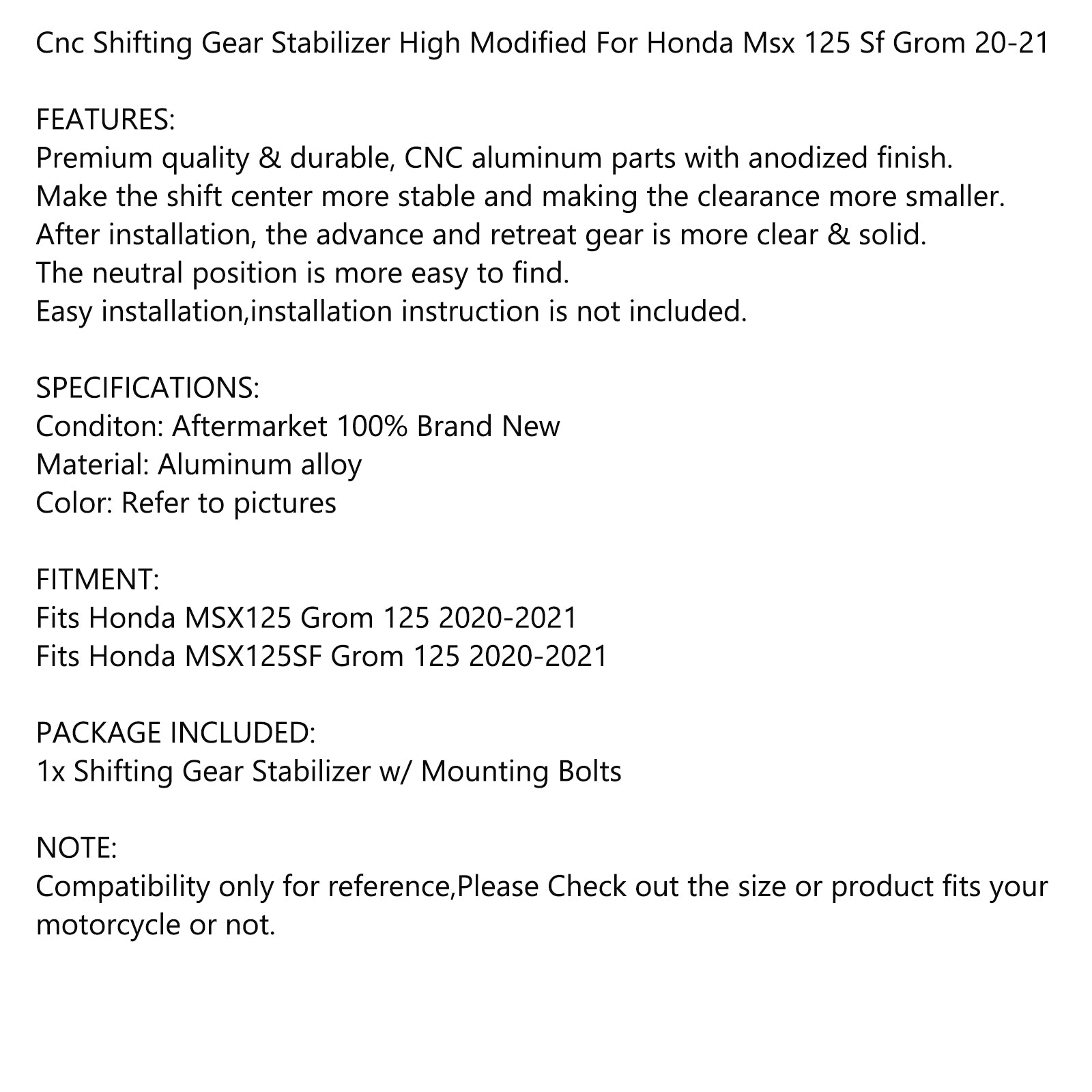 Shifting Gear Lever Shifter Stabilizer Aluminum For Honda Msx 125 Sf 20-21 Titanium Generic