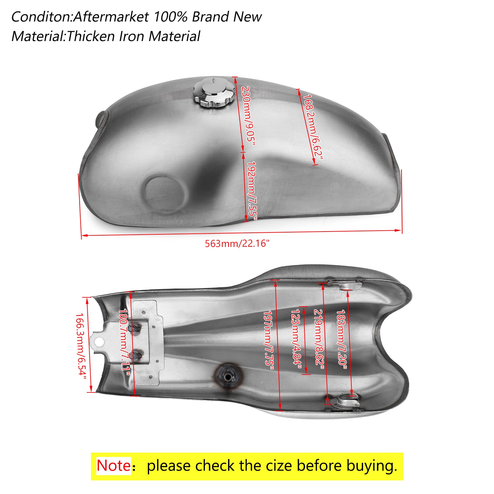 RAW FUEL TANK + CAP + PETCOCK Fit For BENELLI MOJAVE 260 360 CAFE RACER CB XS Generic