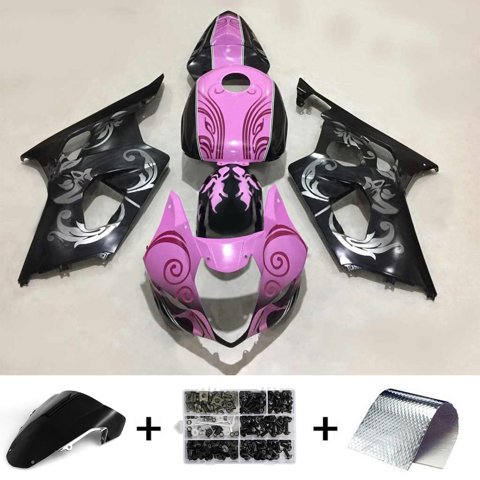 Amotopart Suzuki 2003-2004 GSXR1000 Black Pink Fairing Kit