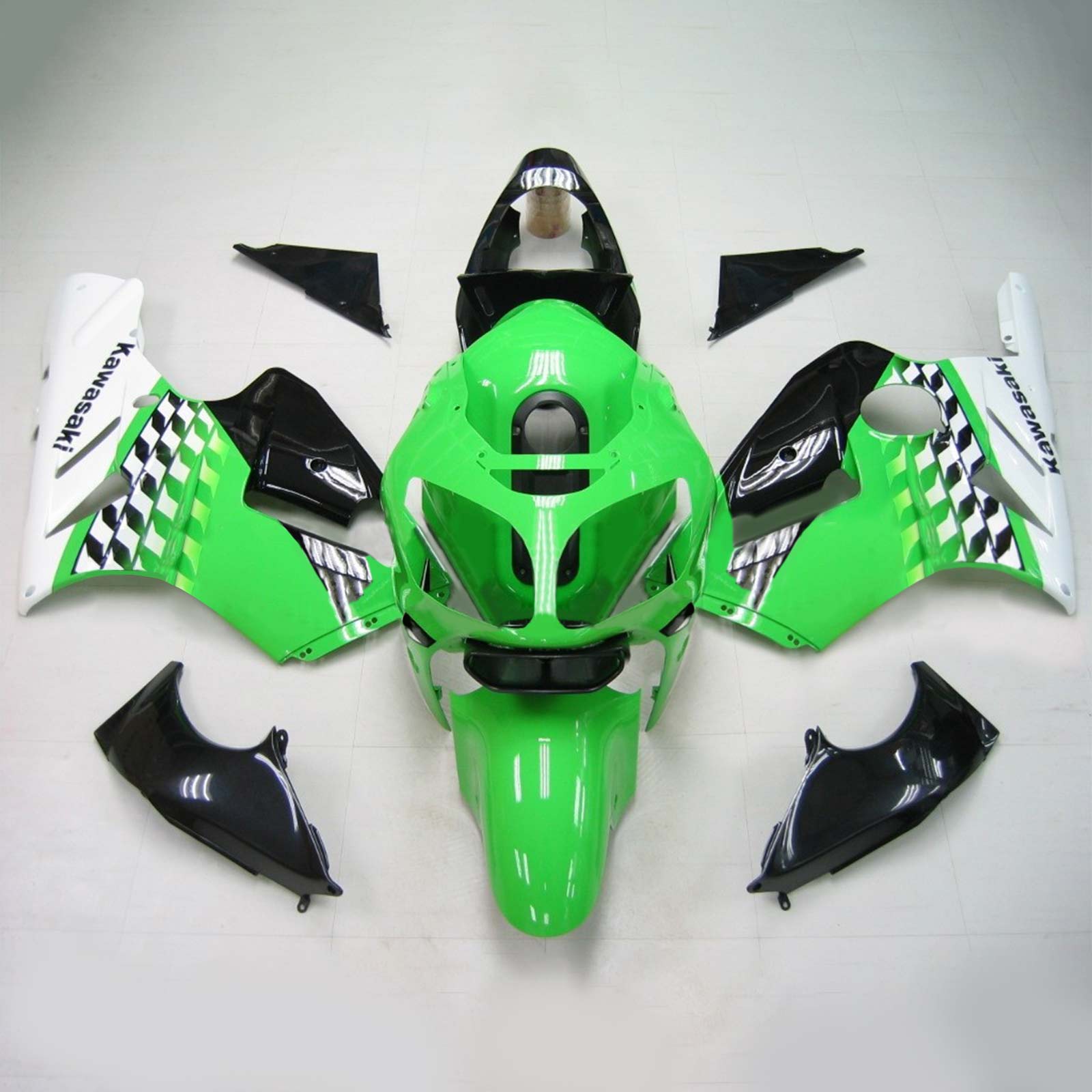Amotopart Kawasaki 2000–2001 ZX12R Grün Schwarz Verkleidungsset