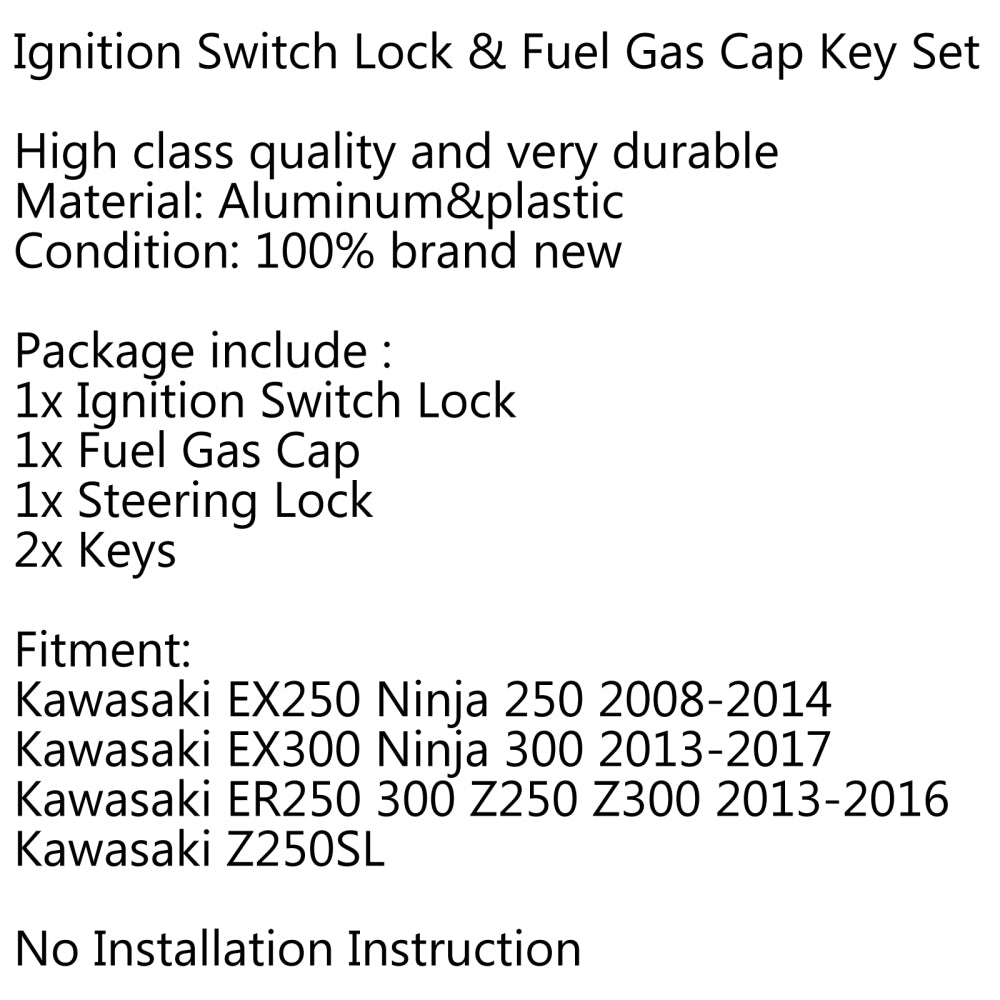 Set di chiavi per serratura coperchio tappo serbatoio sedile interruttore accensione Kawasaki EX Ninja 250 300