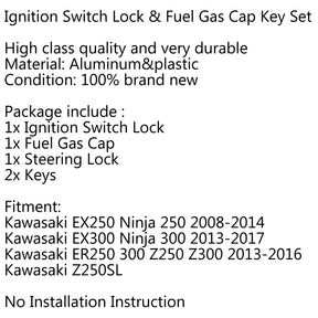 Kawasaki EX Ninja 250 300 Ignition Switch Seat Gas Cap Cover Lock Key Set