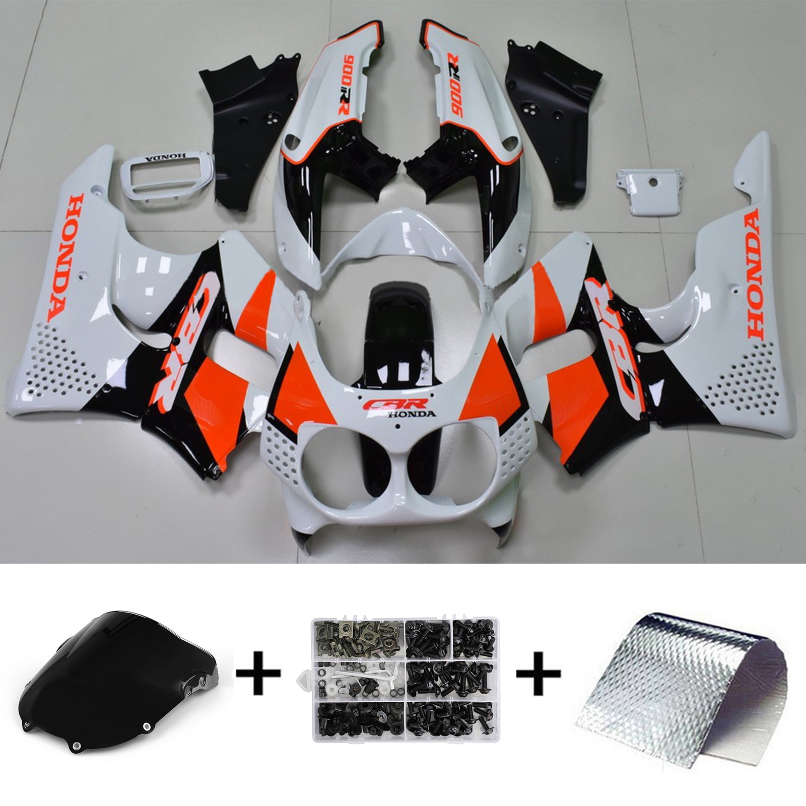 Amotopart 1992–1993 Honda CBR900RR 893 Verkleidungsset in Weiß und Orange