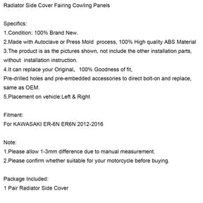 Pannelli di carenatura della copertura laterale del radiatore per Kawasaki ER6N 2012-2016 generico