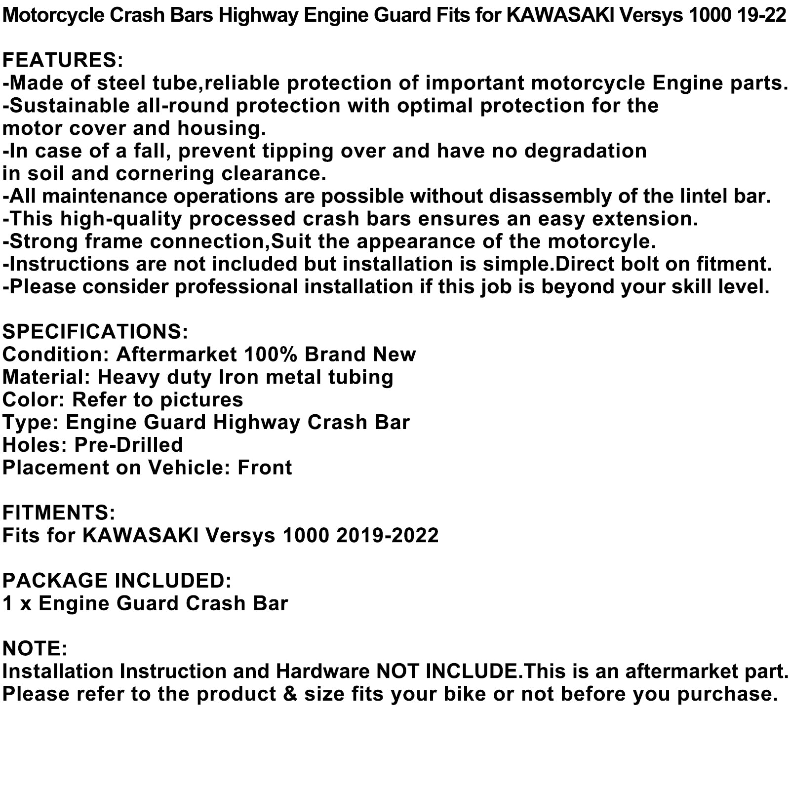 Engine Guard Crash Bar Frame Protector Bumper For Kawasaki Versys 1000 19-22 Generic FedEx Express Shipping