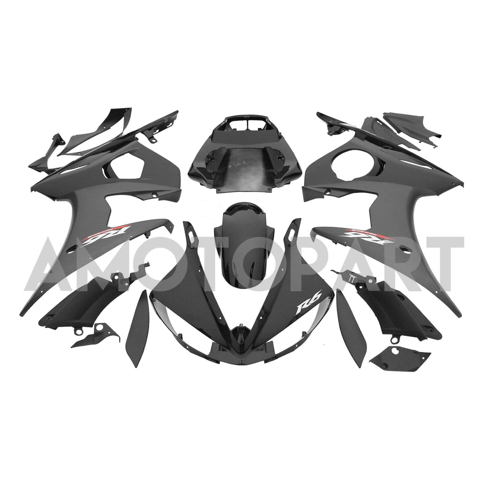 Amotopart 2005 Yamaha YZF R6 Black Fairing Kit