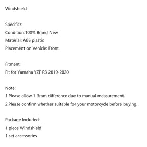Parabrezza moto in plastica ABS WI WindScreen per Yamaha YZF R3 2019-2020 Generico