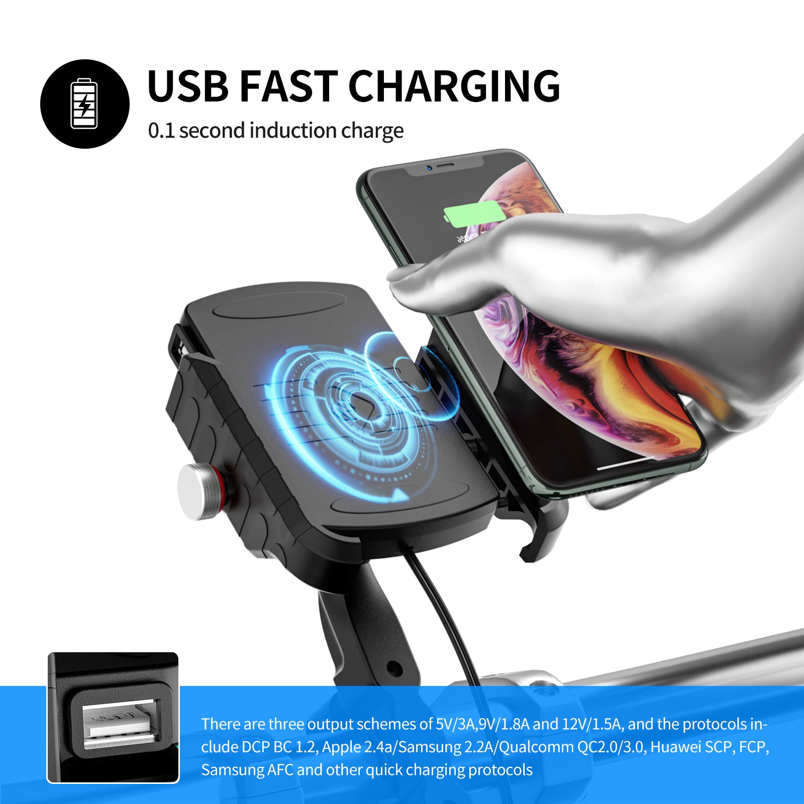 Wireless Charge Bracket 15W Phone Extension Bracket For Motocycle Motorbike BlackB Generic
